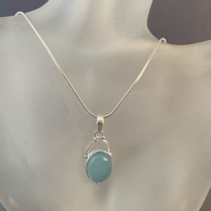 Sterling silver oval blue chalcedony pendant necklace